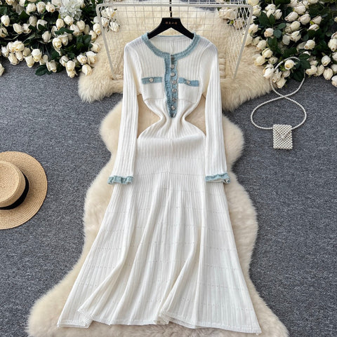 High-end Denim Patchwork Knit Dress