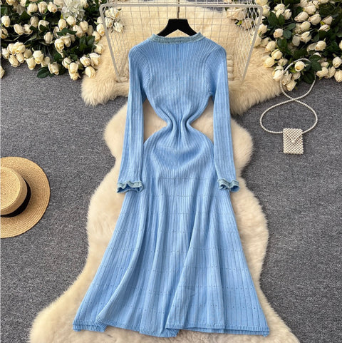 High-end Denim Patchwork Knit Dress