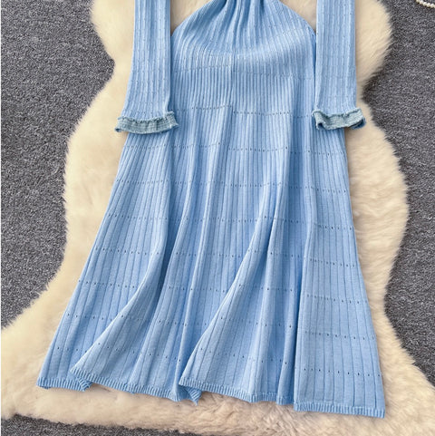 High-end Denim Patchwork Knit Dress