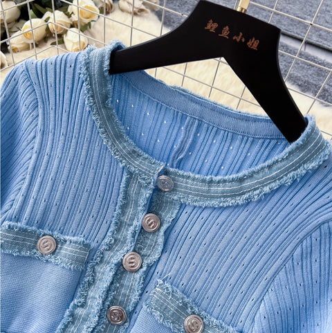 High-end Denim Patchwork Knit Dress