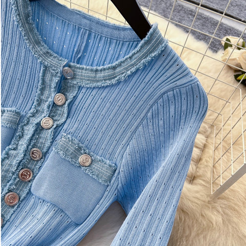 High-end Denim Patchwork Knit Dress
