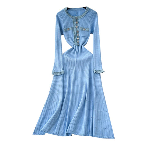 High-end Denim Patchwork Knit Dress