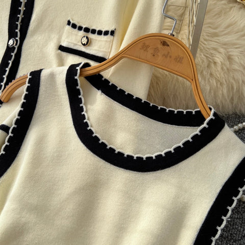 Knitted Vest Dress & Cardigan Dress 2Pcs
