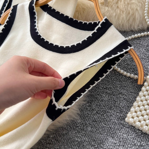 Knitted Vest Dress & Cardigan Dress 2Pcs