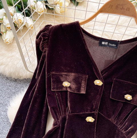 Metal Button V-neck Suede Top