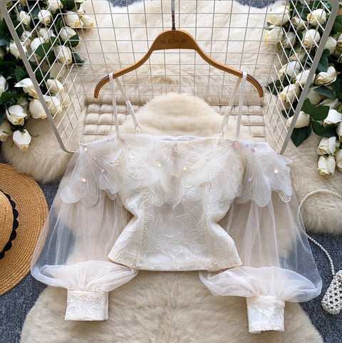 Fairy Sequined Embroidery Slip Top