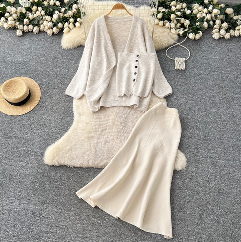 Cardigan & Fishtail Skirt & Camisole 3Pcs