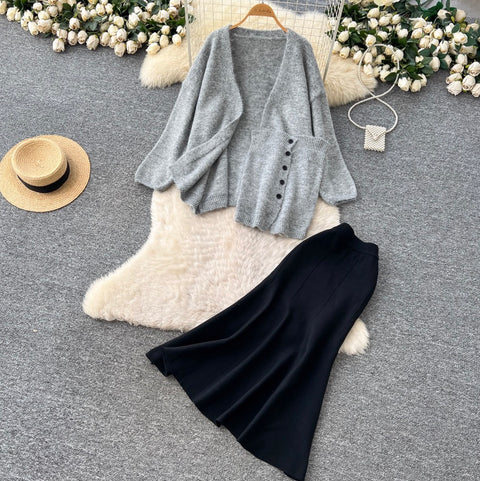 Cardigan & Fishtail Skirt & Camisole 3Pcs