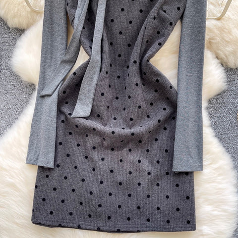 Polka-dot Vest Dress & Sweater 2Pcs