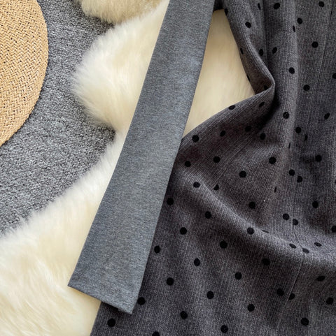 Polka-dot Vest Dress & Sweater 2Pcs