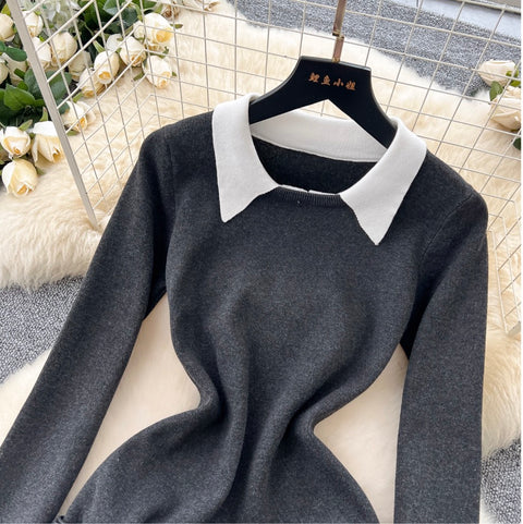 Faux Two-pieces Pleated Knitwear Dress