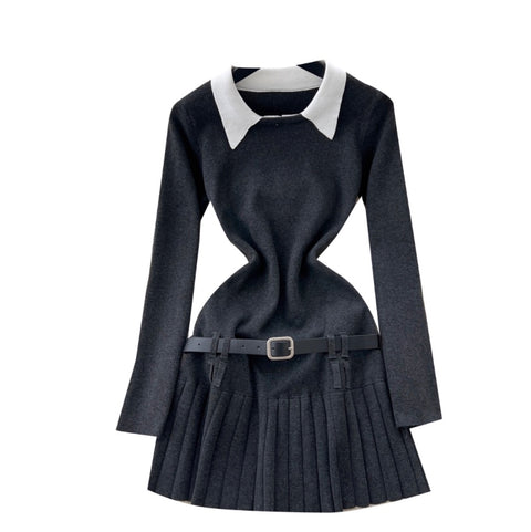 Faux Two-pieces Pleated Knitwear Dress
