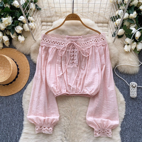 Off-shoulder Lace Patchwork Top