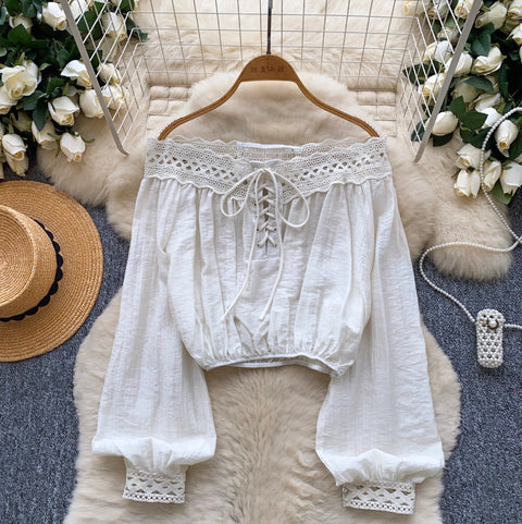 Off-shoulder Lace Patchwork Top