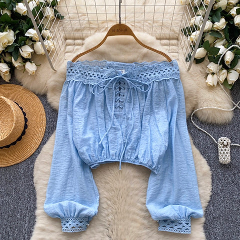 Off-shoulder Lace Patchwork Top