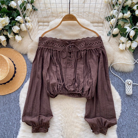 Off-shoulder Lace Patchwork Top