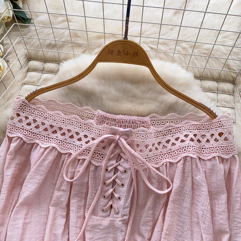 Off-shoulder Lace Patchwork Top