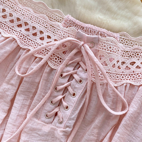 Off-shoulder Lace Patchwork Top