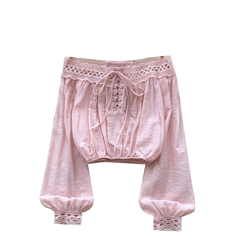 Off-shoulder Lace Patchwork Top