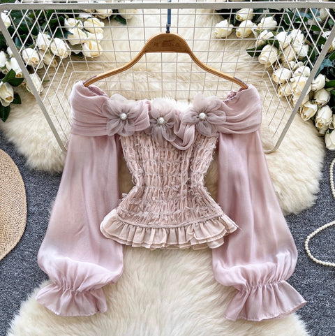 Nihce Off-shoulder Beaded Pleated Top