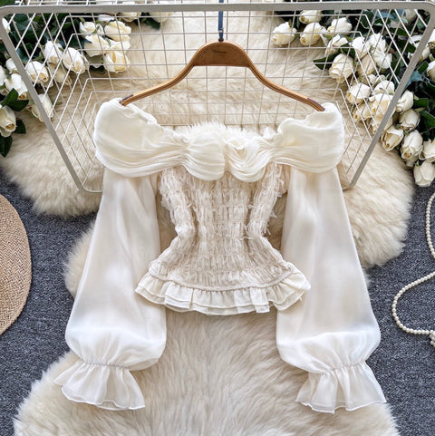 Nihce Off-shoulder Beaded Pleated Top
