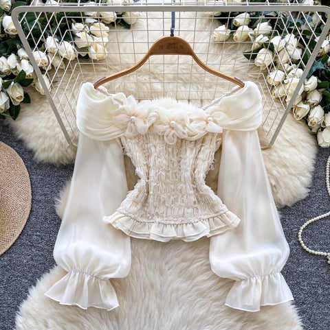 Nihce Off-shoulder Beaded Pleated Top