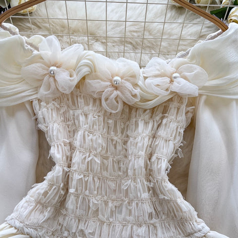 Nihce Off-shoulder Beaded Pleated Top