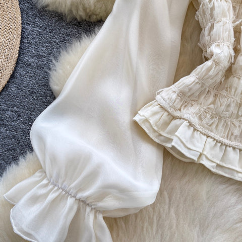 Nihce Off-shoulder Beaded Pleated Top