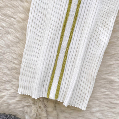 Elegant Lapeled Striped Knit Dress
