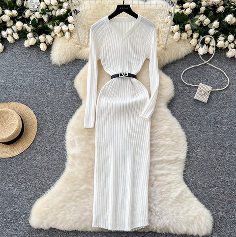 V-neck Tip-stripe Sweater Dress