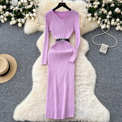 V-neck Tip-stripe Sweater Dress