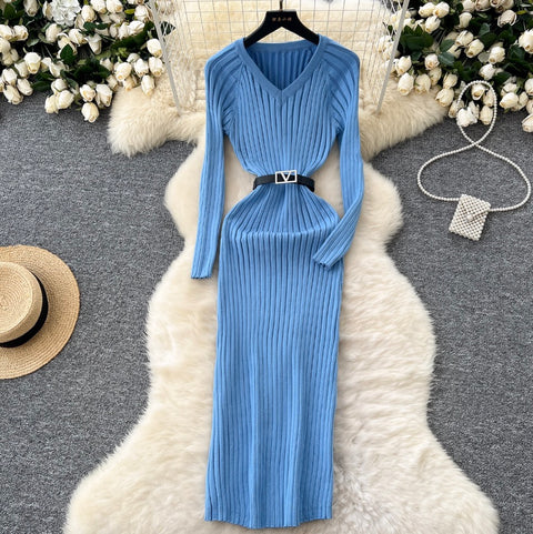 V-neck Tip-stripe Sweater Dress