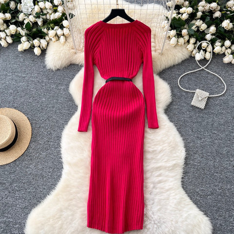 V-neck Tip-stripe Sweater Dress