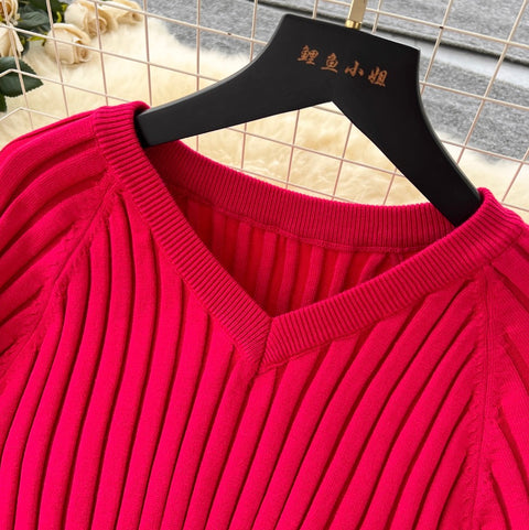 V-neck Tip-stripe Sweater Dress