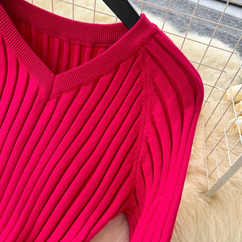 V-neck Tip-stripe Sweater Dress