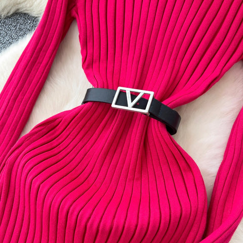V-neck Tip-stripe Sweater Dress