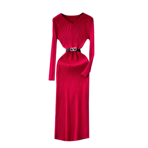 V-neck Tip-stripe Sweater Dress