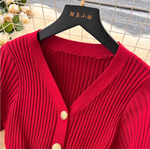 Ruffled Cardigan & Fishtail Skirt 2Pcs