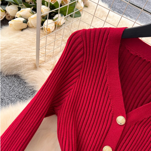 Ruffled Cardigan & Fishtail Skirt 2Pcs