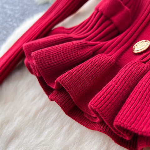 Ruffled Cardigan & Fishtail Skirt 2Pcs