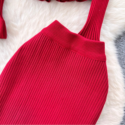 Ruffled Cardigan & Fishtail Skirt 2Pcs