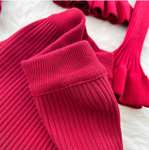 Ruffled Cardigan & Fishtail Skirt 2Pcs