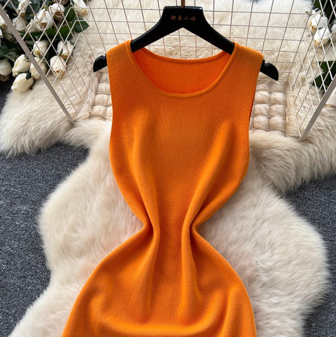 Asymmetric Fringed Knitted Vest Dress