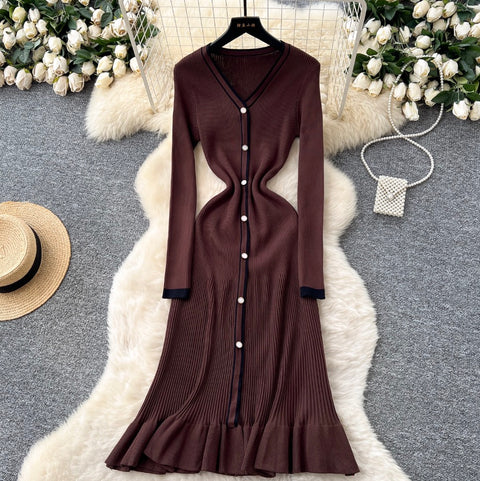 V-neck Fishtail Cardigan Dress
