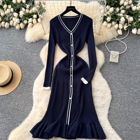 V-neck Fishtail Cardigan Dress