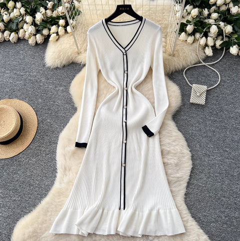 V-neck Fishtail Cardigan Dress