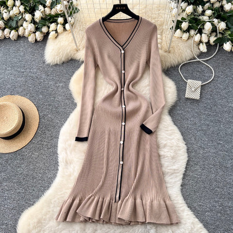 V-neck Fishtail Cardigan Dress