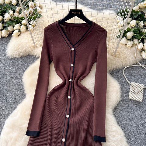 V-neck Fishtail Cardigan Dress