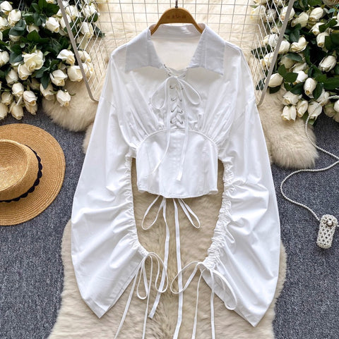 Chic Lace-up Waist-slimming Shirt
