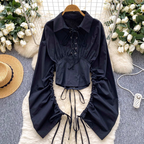 Chic Lace-up Waist-slimming Shirt
